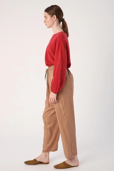 Vizon-Beli Lastikli Geniş Paça Pantolon - Resim 3