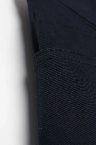 Lacivert-Pamuklu Yüksek Bel Bol Paça Likralı Pantolon - Resim 4