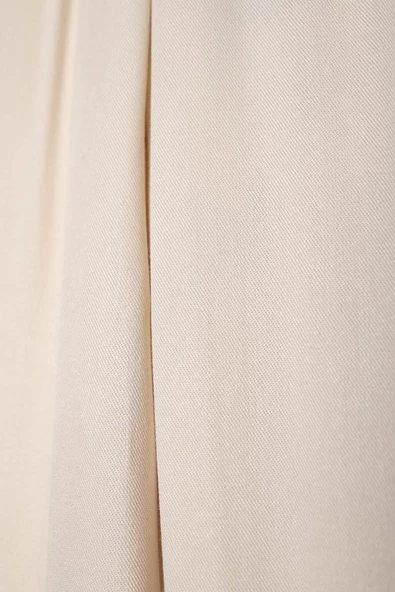 Ekru-Beli Lastikli Geniş Paça Pantolon - Resim 7