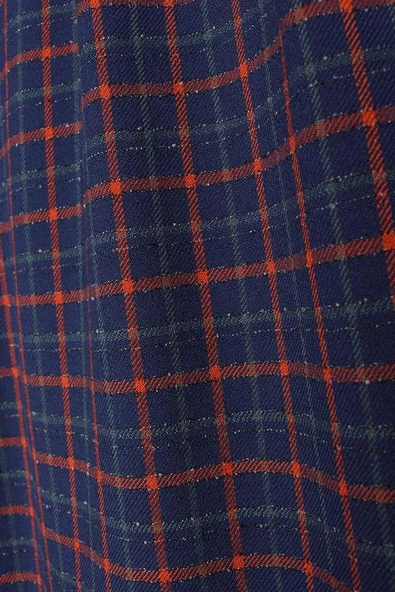 Lacivert-Turuncu-Pileli Ekose Desenli Likralı Palazzo Pantolon - Resim 9