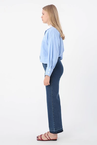 Mavi-Pamuklu Wide Leg Denim Pantolon - 3