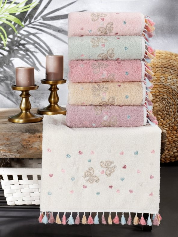 BEGENALHOME Flora Kelebek 6lı El ve Yüz Havlu Seti 50 x 90 cm Pamuklu