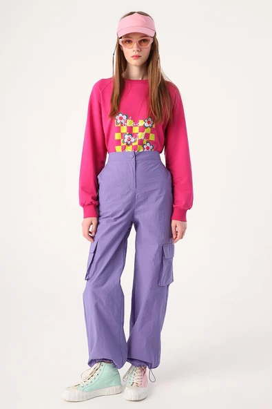 Mor-Kargo Cepli Paçası Büzgülü Paraşüt Pantolon - Resim 2