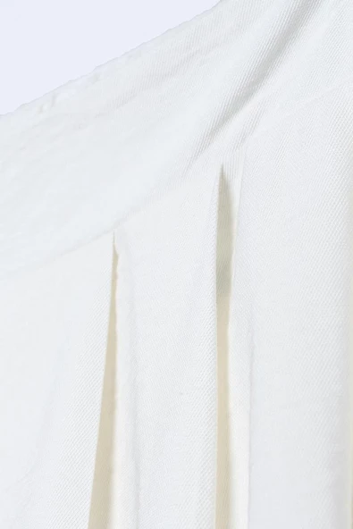 Kırık Beyaz-Beli Lastikli Önü Pileli Bol Paça Pantolon - Resim 5