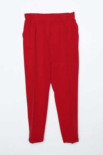 Kırmızı-Beli Lastikli Havuc Pantolon - 6