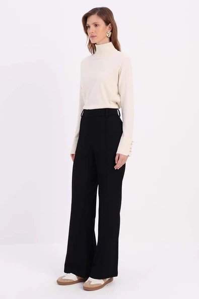 Siyah-Nervürlü Bol Paça Pantolon - Resim 3