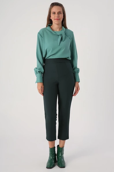 Yeşil-Jakarlı Klasik Rahat Pantolon - 2