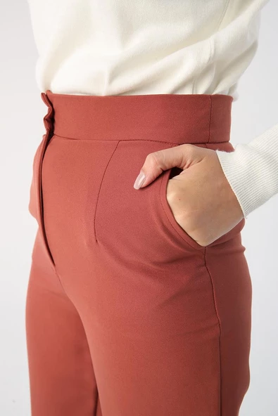 Kiremit-Paçası Yırtmaçlı Pantolon - Resim 4