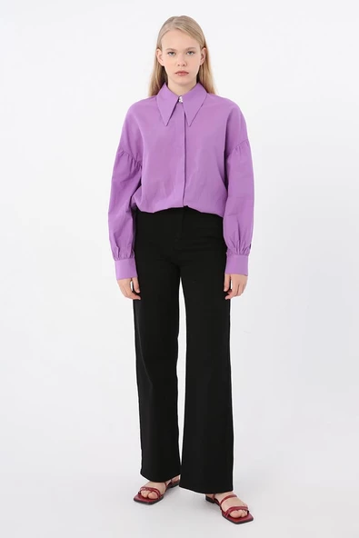 Siyah-Pamuklu Wide Leg Likralı Pantolon - Resim 2