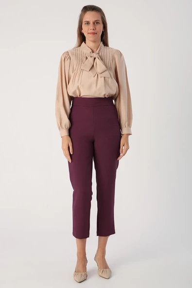 Mürdüm-Jakarlı Klasik Rahat Pantolon - Resim 2