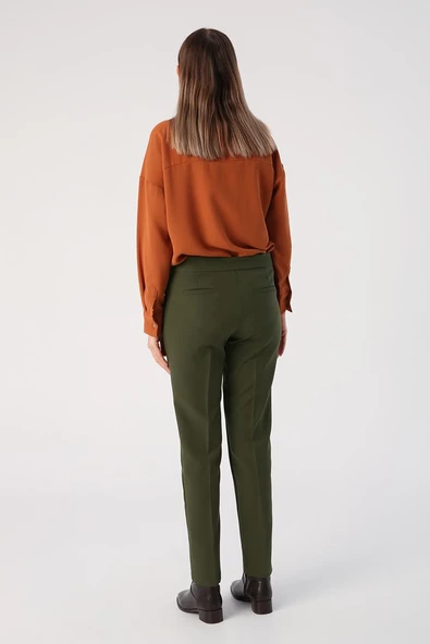 Haki-Likralı Cigarette Pantolon - 4