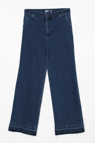 Mavi-Pamuklu Wide Leg Denim Pantolon - 6