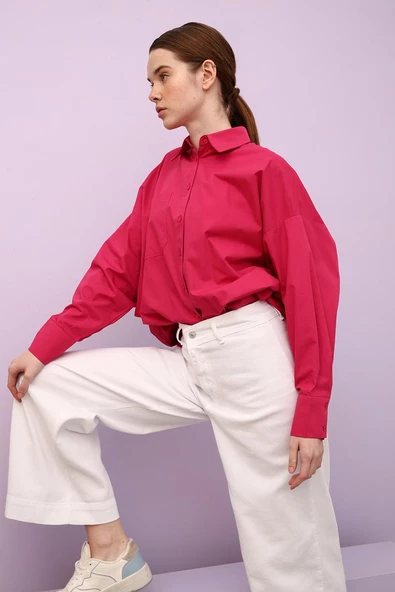 Beyaz-%100 Pamuk Yüksek Bel Bol Paça Pantolon - Resim 5