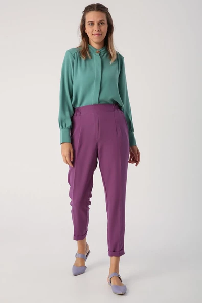 Koyu Mor-Beli Lastikli Havuc Pantolon ürün görseli 1