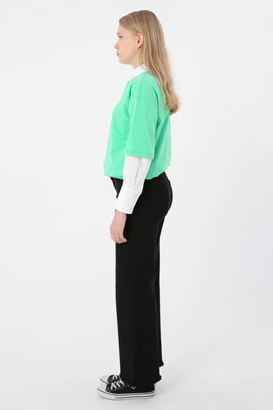 Siyah-Pamuklu Paçası Püsküllü Pantolon - Resim 3