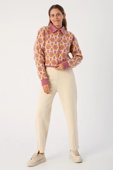 Krem-Paçası Pensli Rahat Kalıp Pantolon - Resim 2