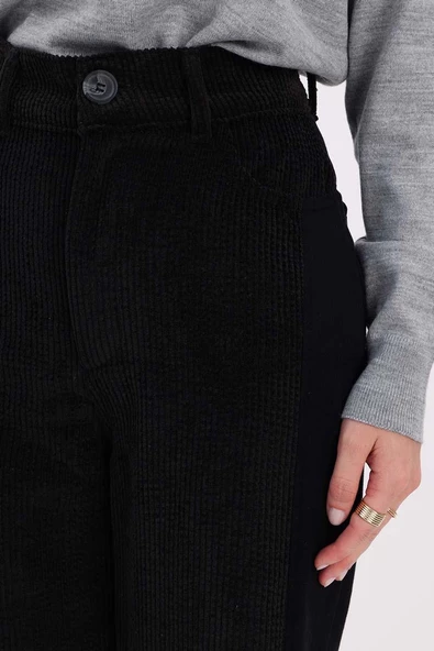 Siyah-Kumaş Mixli Pantolon - Resim 5