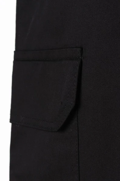 Siyah-Pamuklu Çok Cepli Beli Lastikli Kargo Pantolon - Resim 6