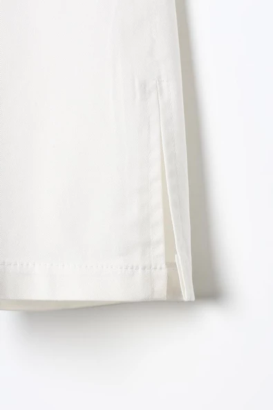 Kırık Beyaz-Pamuklu Ütü İzli Paçası Yırtmaçlı Likralı Bol Paça Pantolon - Resim 6