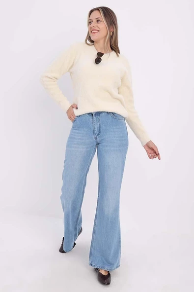 Mavi-%100 Pamuklu İspanyol Paça Pantolon ürün görseli 1