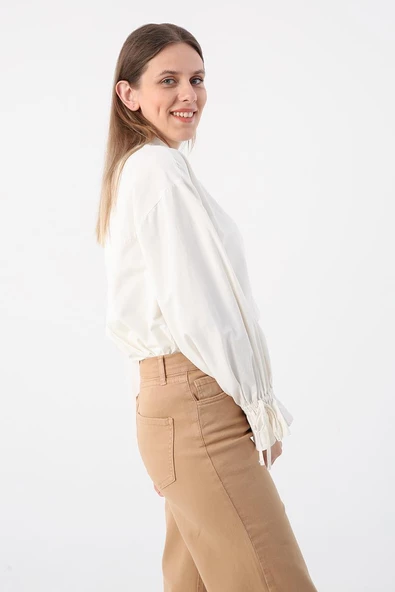 Sütlü Kahve-Pamuklu Wide Leg Likralı Pantolon - Resim 5