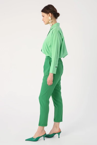 Yeşil01-Beli Lastikli Havuc Pantolon - 3