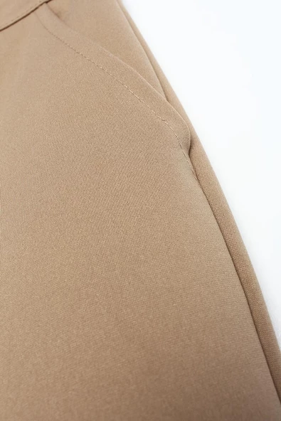 Camel-Arkası Lastikli Bol Paça Cepli Pantolon - 5