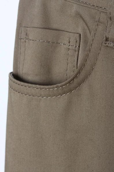 Haki-Pamuklu Bol Paça Cepli Likralı Pantolon - 5