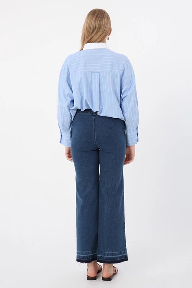 Mavi-Pamuklu Wide Leg Denim Pantolon - 4