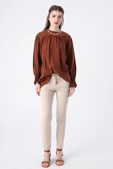 Taş-Pamuklu Ütü İzli Cepli Likralı Dar Paça Pantolon - Resim 2