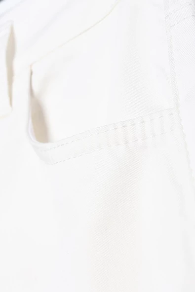 Kırık Beyaz-Pamuklu Bol Paça Cepli Likralı Pantolon - Resim 5