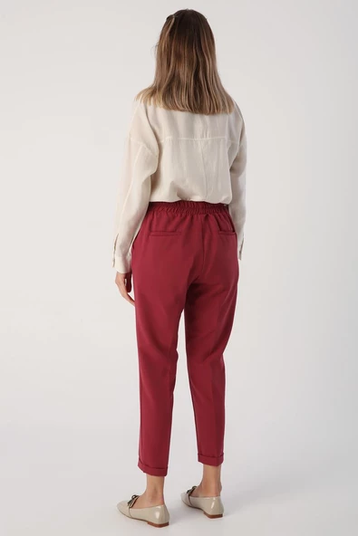 Vişne Çürüğü-Beli Lastikli Havuc Pantolon - Resim 4