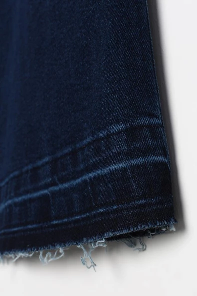 Koyu Mavi-Pamuklu Wide Leg Denim Pantolon - Resim 5