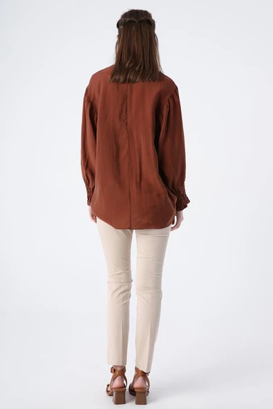 Taş-Pamuklu Ütü İzli Cepli Likralı Dar Paça Pantolon - Resim 4