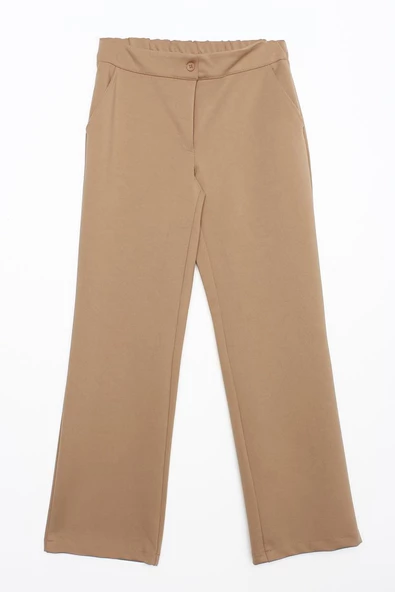 Camel-Arkası Lastikli Bol Paça Cepli Pantolon - 6