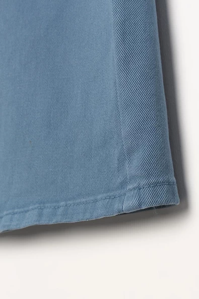 Mavi-Pamuklu Wide Leg Likralı Pantolon - Resim 5