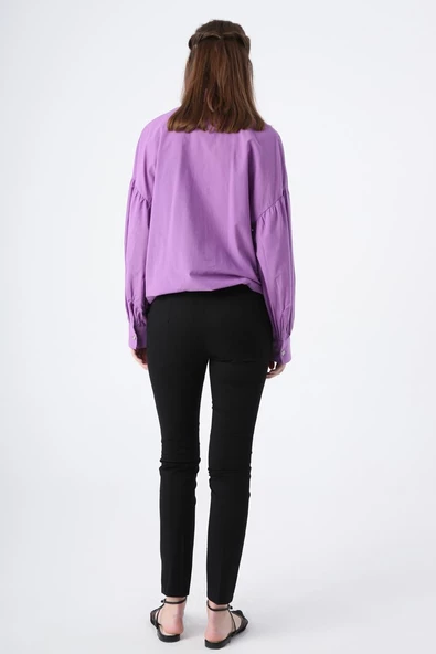 Siyah-Pamuklu Ütü İzli Cepli Likralı Dar Paça Pantolon - Resim 3