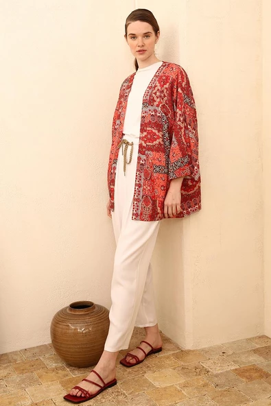 Beyaz-Beli Lastikli Geniş Paça Pantolon - Resim 5