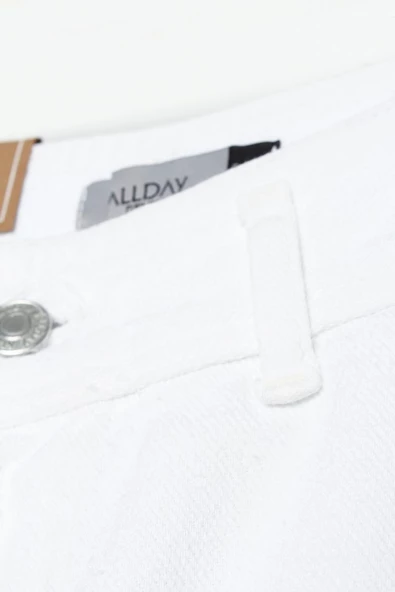 Beyaz-%100 Pamuk Yüksek Bel Bol Paça Pantolon - Resim 6