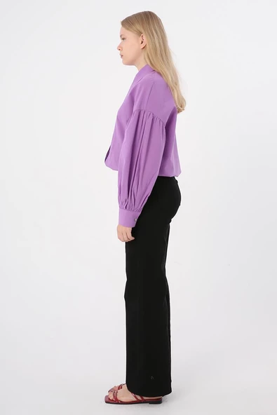 Siyah-Pamuklu Wide Leg Likralı Pantolon - Resim 3