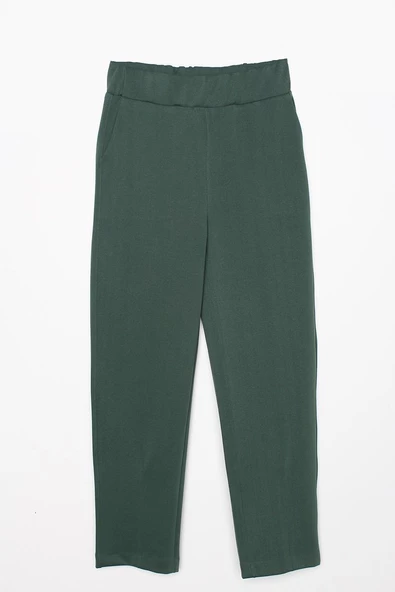 Yeşil-Paçası Pensli Rahat Kalıp Pantolon - Resim 6