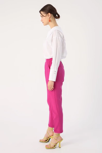Fuşya-Beli Lastikli Havuc Pantolon - Resim 3
