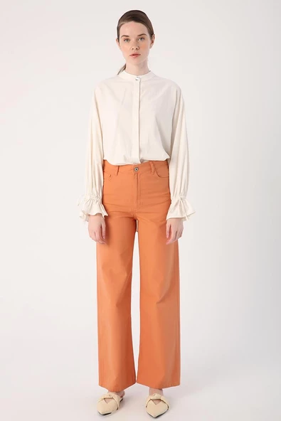 Tarçın-%100 Pamuk Bol Paça Parça Boyama Rahat Kalıp Pantolon - Resim 2