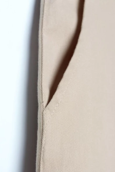 Açık Bej-Pamuklu Kargo Cepli Likralı Bol Paça Pantolon - Resim 5