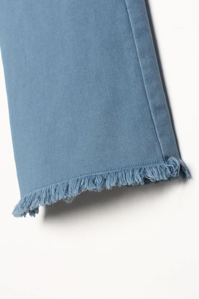 Mavi-Pamuklu Paçası Püsküllü Pantolon - Resim 6