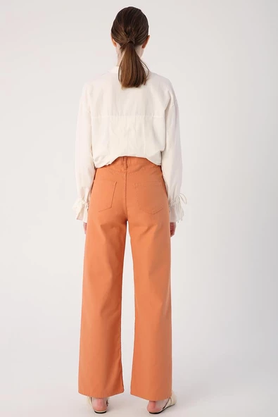 Tarçın-%100 Pamuk Bol Paça Parça Boyama Rahat Kalıp Pantolon - Resim 4