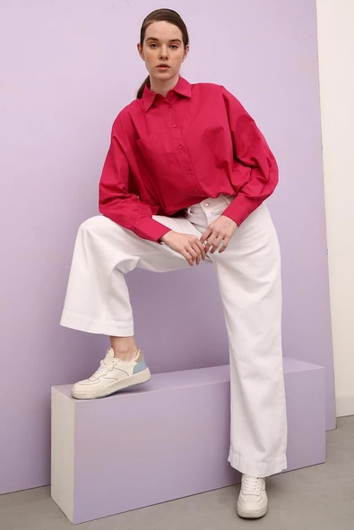 Beyaz-%100 Pamuk Yüksek Bel Bol Paça Pantolon ürün görseli 1