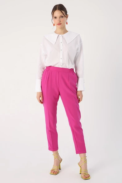 Fuşya-Beli Lastikli Havuc Pantolon - Resim 2