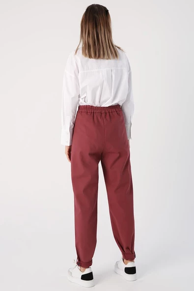 Gül Kurusu-Pamuklu Apolet Detaylı Çıtçıtlı Likralı Kargo Pantolon - Resim 4