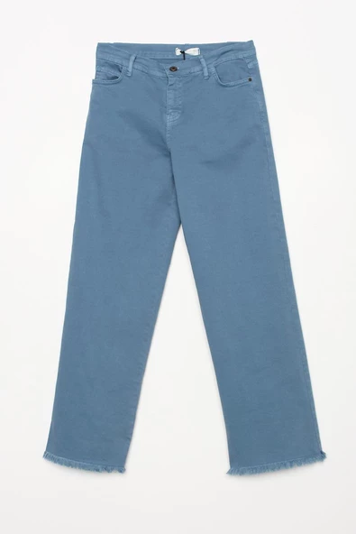 Mavi-Pamuklu Paçası Püsküllü Pantolon - Resim 7